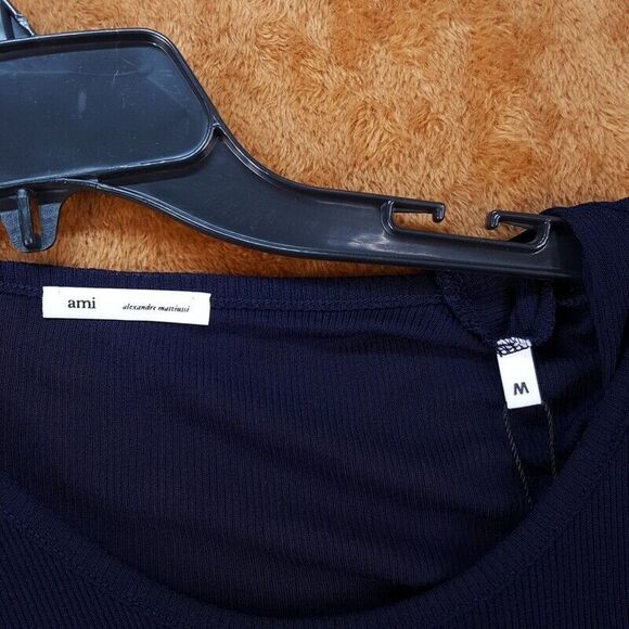 AMI Mens Shirt Medium Navy Pullover Crew Tank Top Mesh Sheer Stretch $305 - Picture 2 of 7